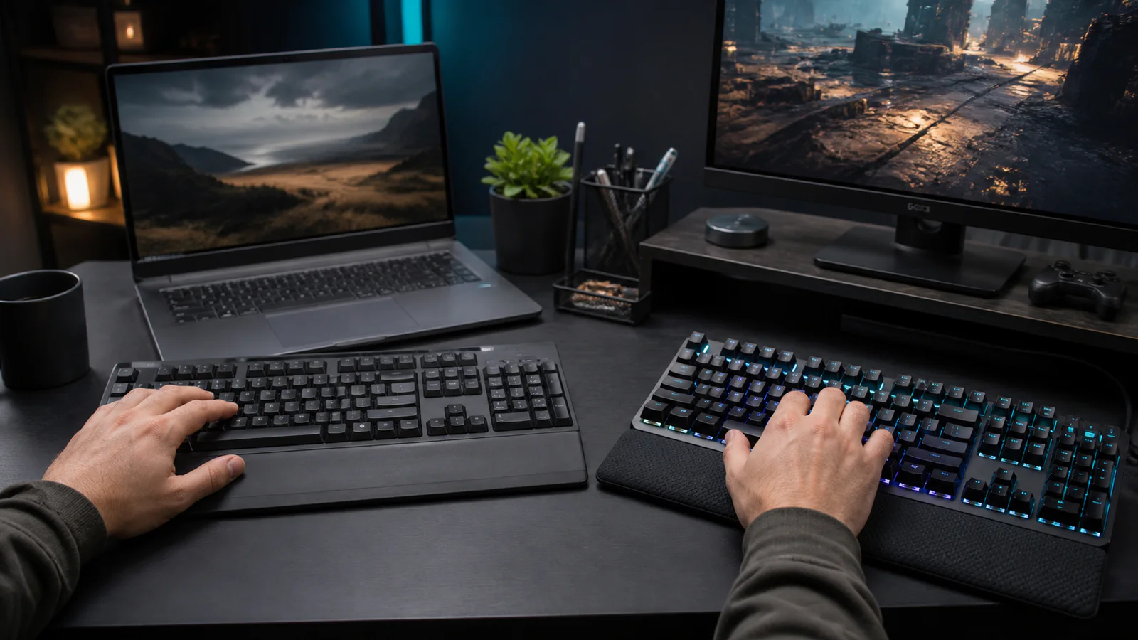 Imagem editorial do comparação: Keychron K10 Max vs Corsair K70 RGB MK.2