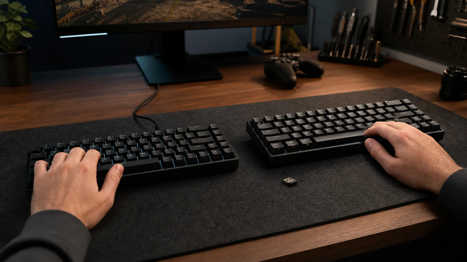 Imagem editorial do comparação: Teclado com fios vs sem fios: qual escolher para gaming?