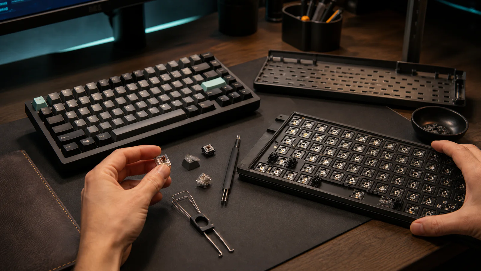 Imagem editorial do comparação: Teclado mecânico vs magnético (Hall effect): qual escolher?